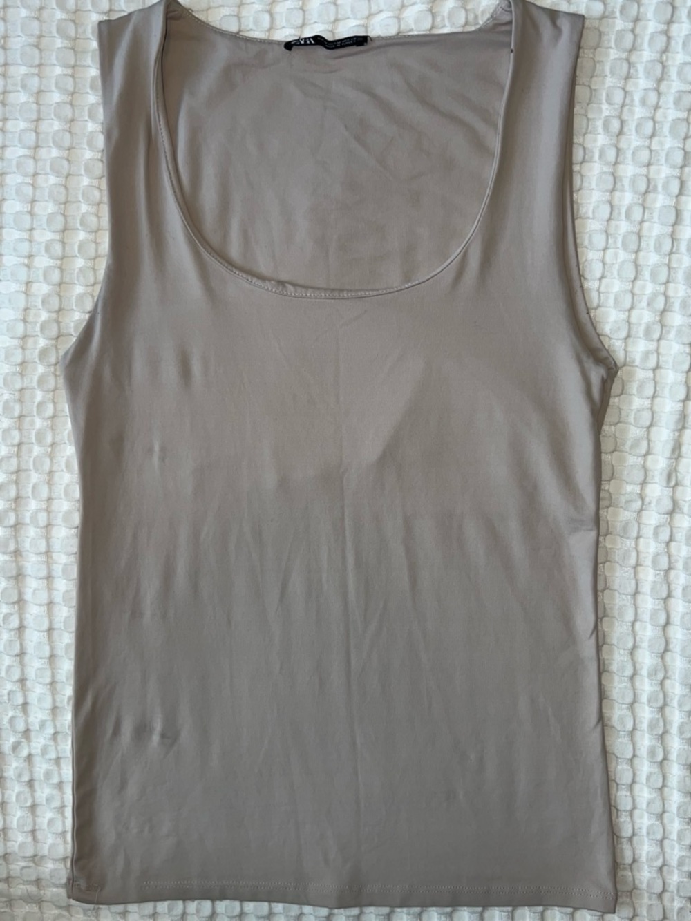 Zara Sleeveless Scoop Neck Tank Top - Beige Taupe